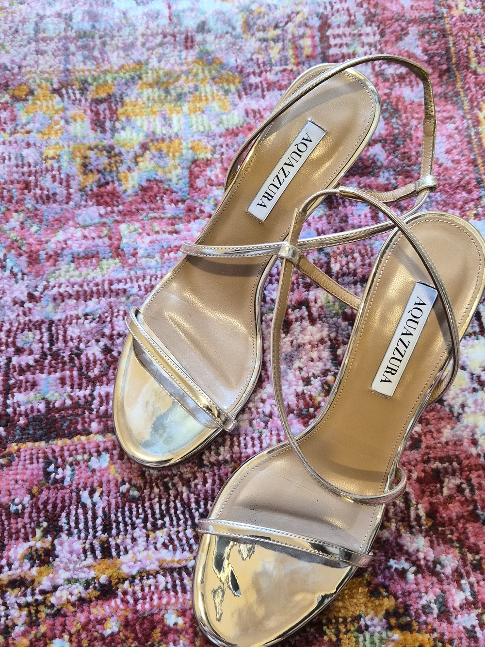 Aquazzura Metallic Gold Strappy Sandals
